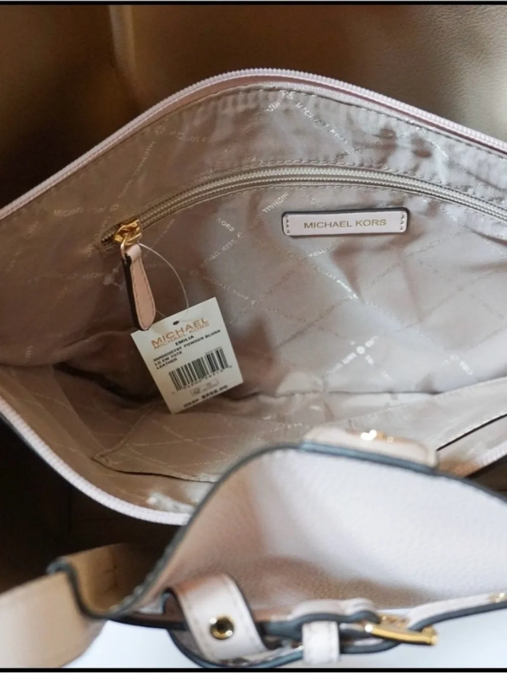 Michael Kors Emilia Large Pebbled Leather Tote in Power Blush.